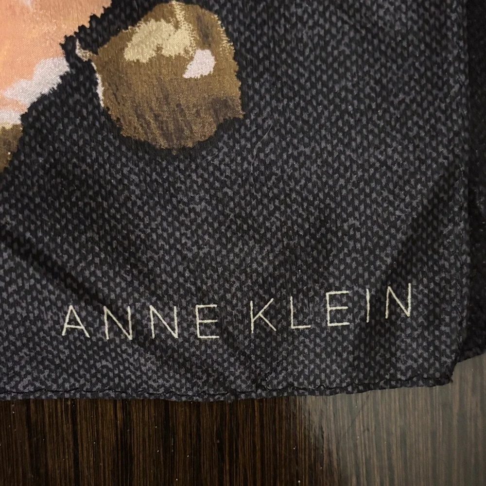 Vintage Anne Klein 100% Silk Scarf 33x33 Black Floral